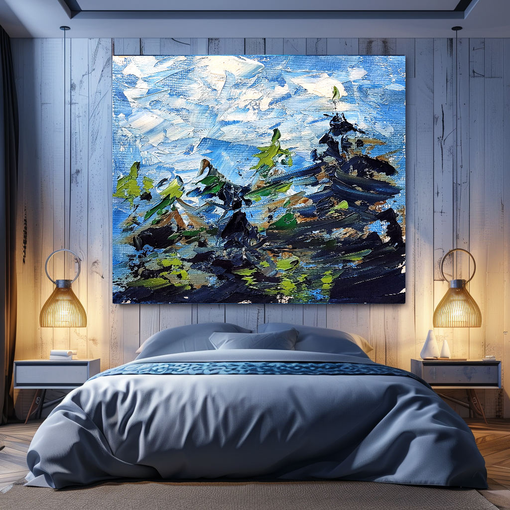 Modern Abstract Wall Art for living room, Blue Landscape Art, Impasto Oil Painting on Canvas