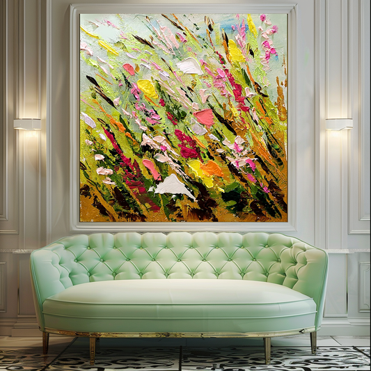 Large Modern Abstract Art for Living room, Spring Meadow, Vibrant Abstract Impasto Oil Painting, Handmade Art for sale