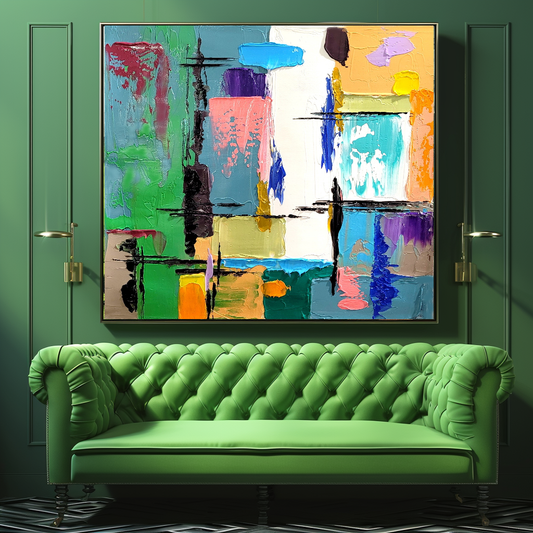 Modern Abstract Art for Living room, Geometric Impasto Oil Painting on Canvas