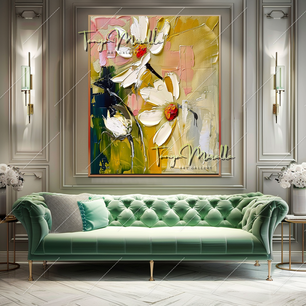 Elegant Abstract Flower Wall Art, Oil Impasto Painting #217