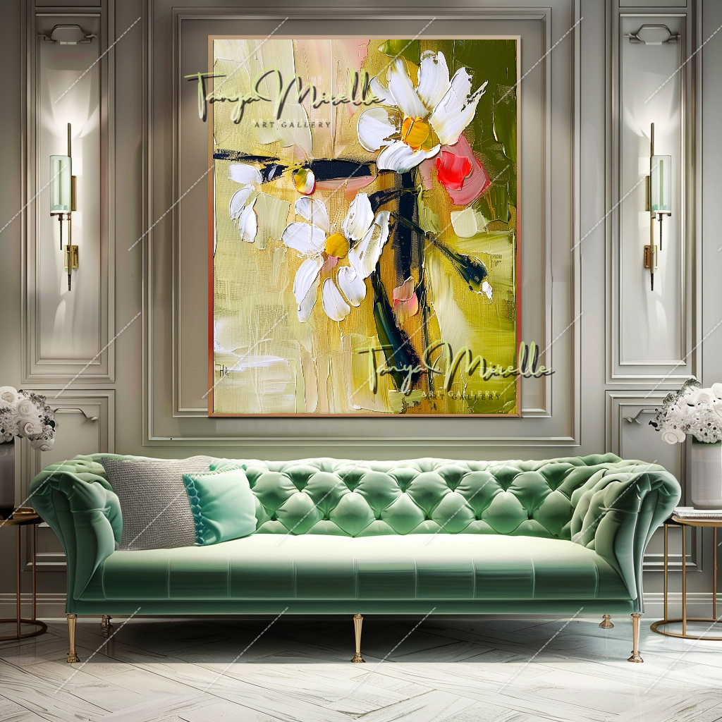 Elegant Abstract Flower Wall Art, Oil Impasto Painting #217