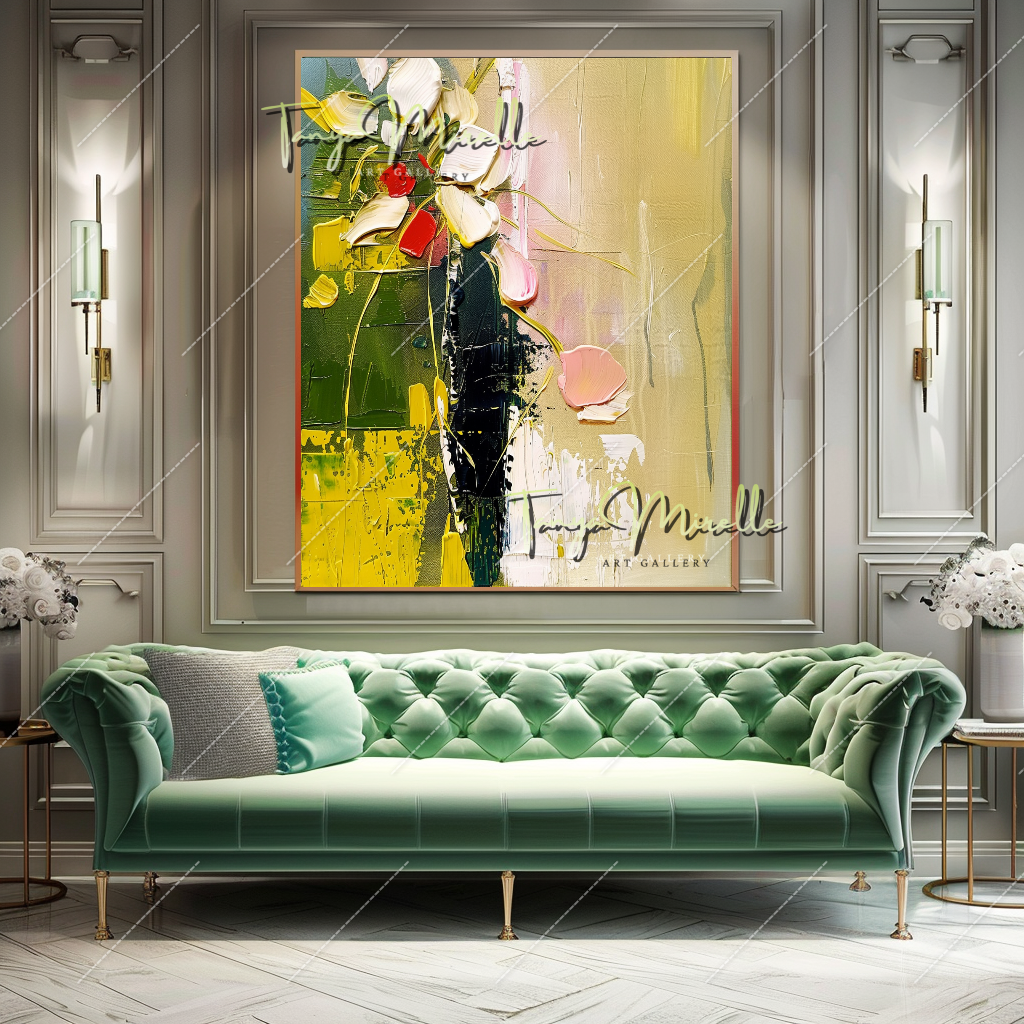 Elegant Abstract Flower Wall Art, Oil Impasto Painting #218