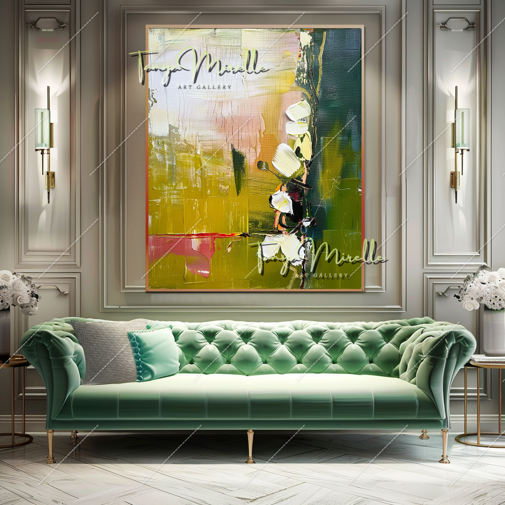 Elegant Abstract Flower Wall Art, Oil Impasto Painting #218