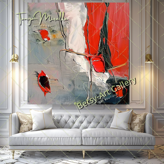 Red and Gray Modern Abstract Oil Painting on Canvas #171