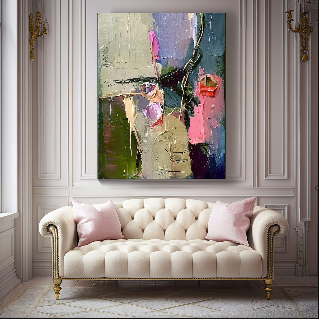 Abstract Floral Impasto Oil Painting on Canvas - Vibrant Modern Wall Art for Living room