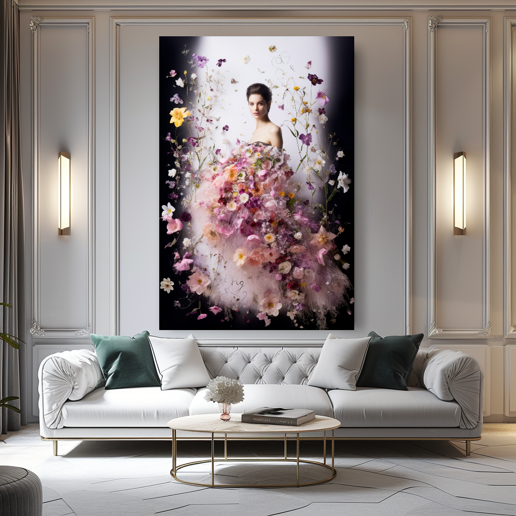 Fashion Artistic Floral Portrait - Perfume Floral Woman Art - Luxurious Canvas Wall Art Decor