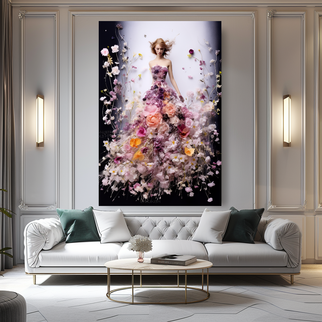 Romantic Blooming Flowers Dress - Perfume Floral Woman Art - Chic Home Decor