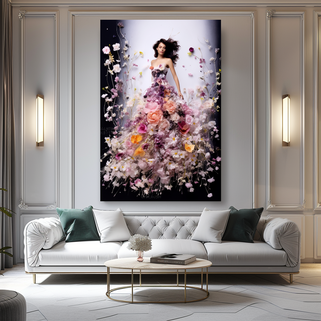 Romantic Blooming Flowers Dress - Perfume Floral Woman Art - Chic Home Decor