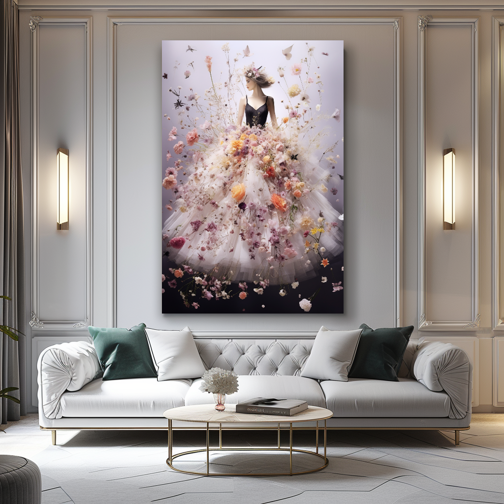 Fashion Blooming Flowers Dress - Perfume Floral Woman Art - Chic Home Decor