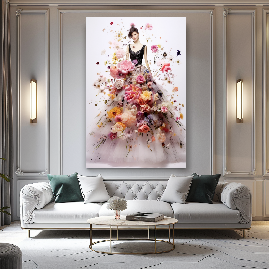 Elegant Perfume Floral Woman Art - Blooming Flowers Dress - Chic Home Decor