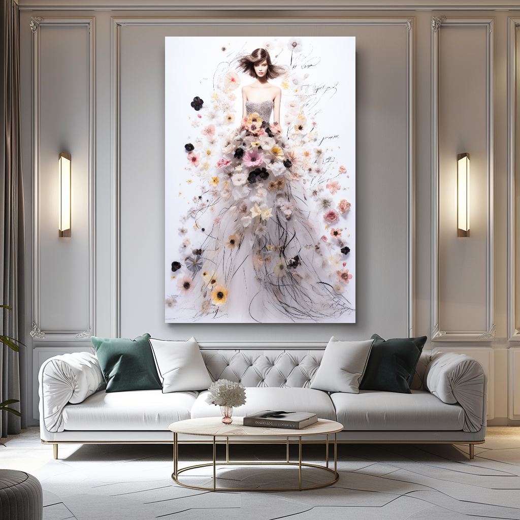 Elegant Perfume Floral Woman Art - Blooming Flowers Dress - Chic Home Decor