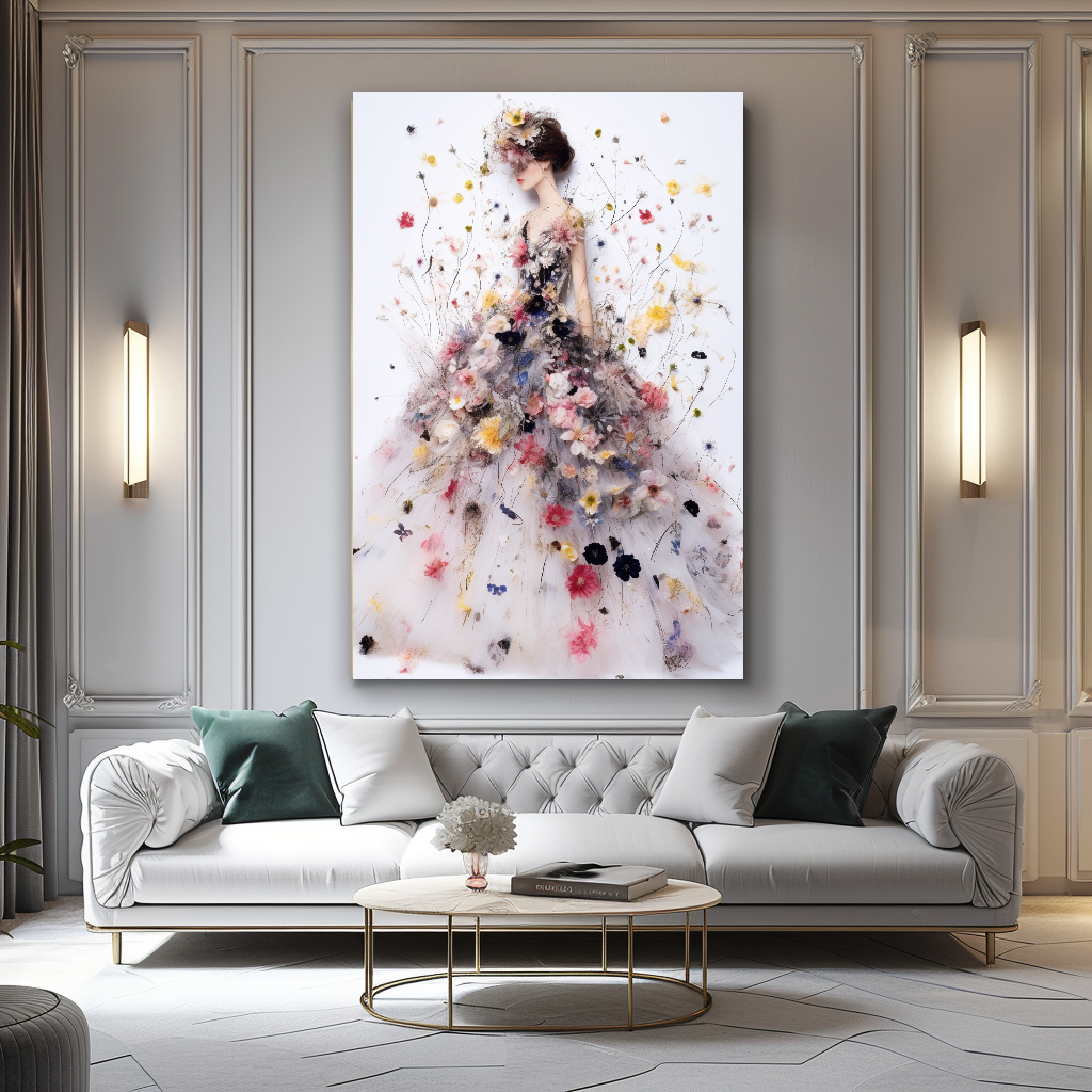 Elegant Perfume Floral Woman Art - Blooming Flowers Dress - Chic Home Decor