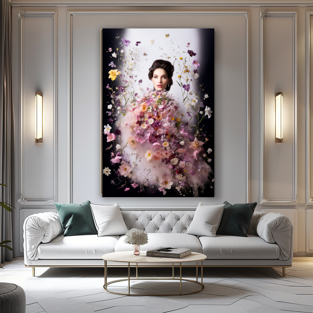 Fashion Artistic Floral Portrait - Perfume Floral Woman Art - Luxurious Canvas Wall Art Decor