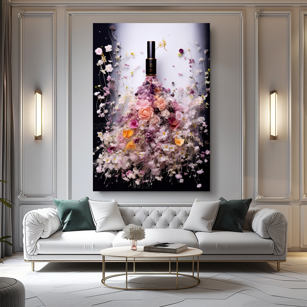 Floral Perfume Bottle Canvas Print - Luxury Wall Art for Modern Decor