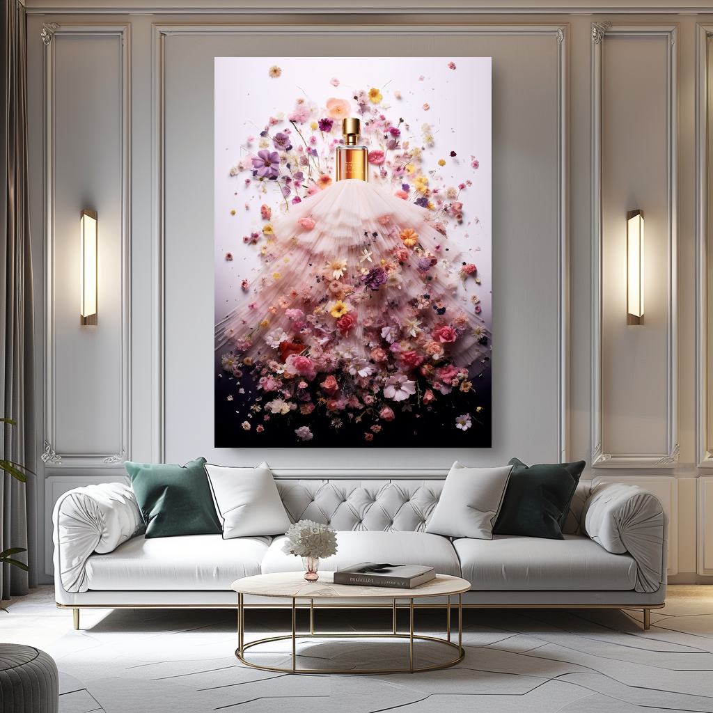 Floral Perfume Bottle Canvas Print - Luxury Wall Art for Modern Decor