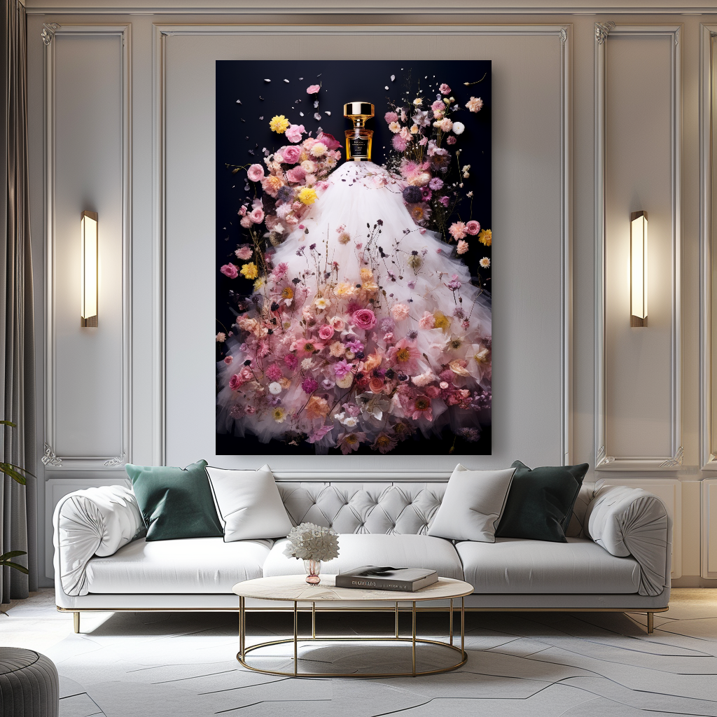 Elegance Floral Perfume Bottle Canvas Print - Luxury Wall Art for Modern Decor