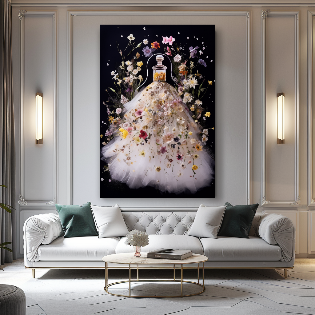 Elegance Floral Perfume Bottle Canvas Print - Luxury Wall Art for Modern Decor