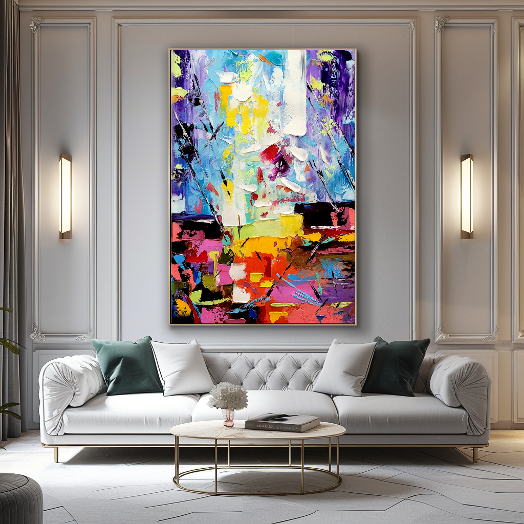 Vibrant Rainbow Modern Abstract Art for Living room, Impasto Oil Painting on Canvas, Handmade Art for sale