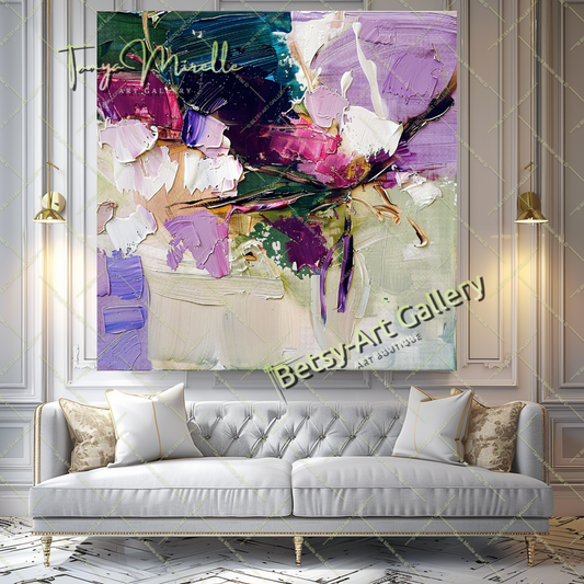 Contemporary Floral Canvas, Colorful Textured Painting #170