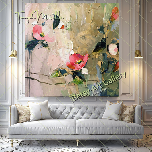 Bold Abstract Floral Oil Painting for Living Room #174