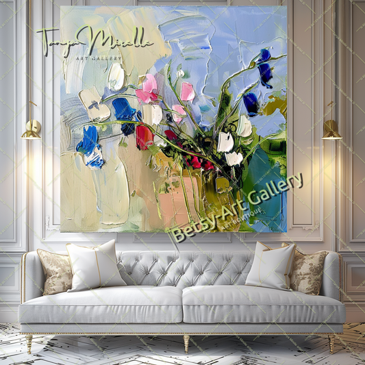 Vibrant Textured Flower Oil Painting on Canvas #177