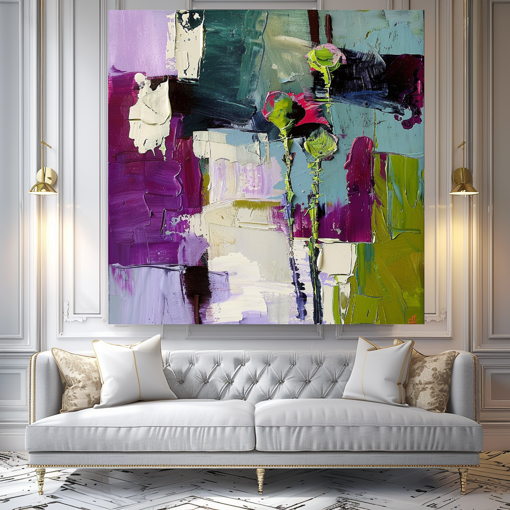 Abstract Floral Impasto Oil Painting on Canvas - Vibrant Modern Wall Art for Living room