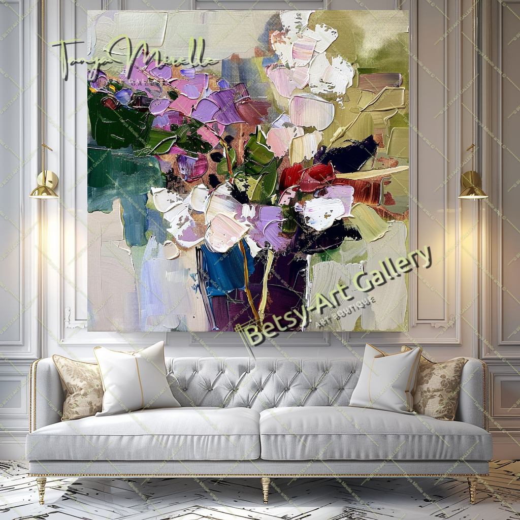 Large Abstract Flower Art, Palette Knife Oil Painting #168