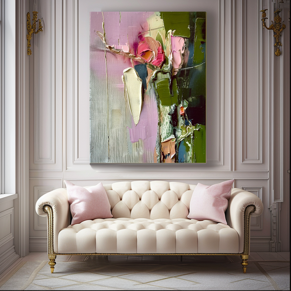 Abstract Floral Impasto Oil Painting on Canvas - Vibrant Modern Wall Art for Living room