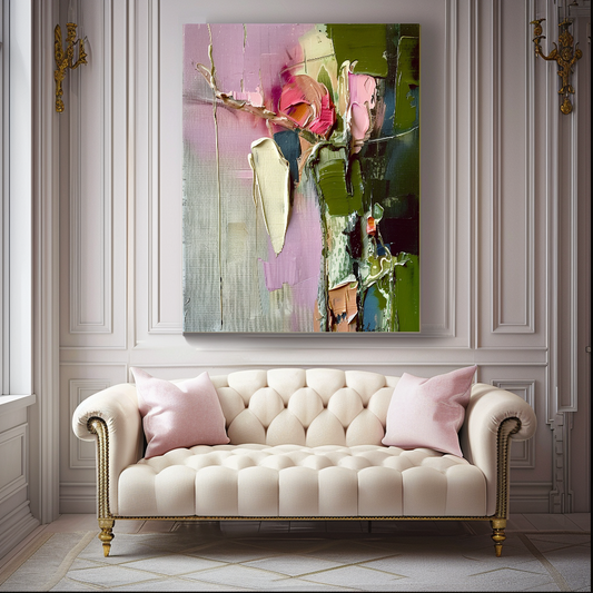 Abstract Floral Impasto Oil Painting on Canvas - Vibrant Modern Wall Art for Living room