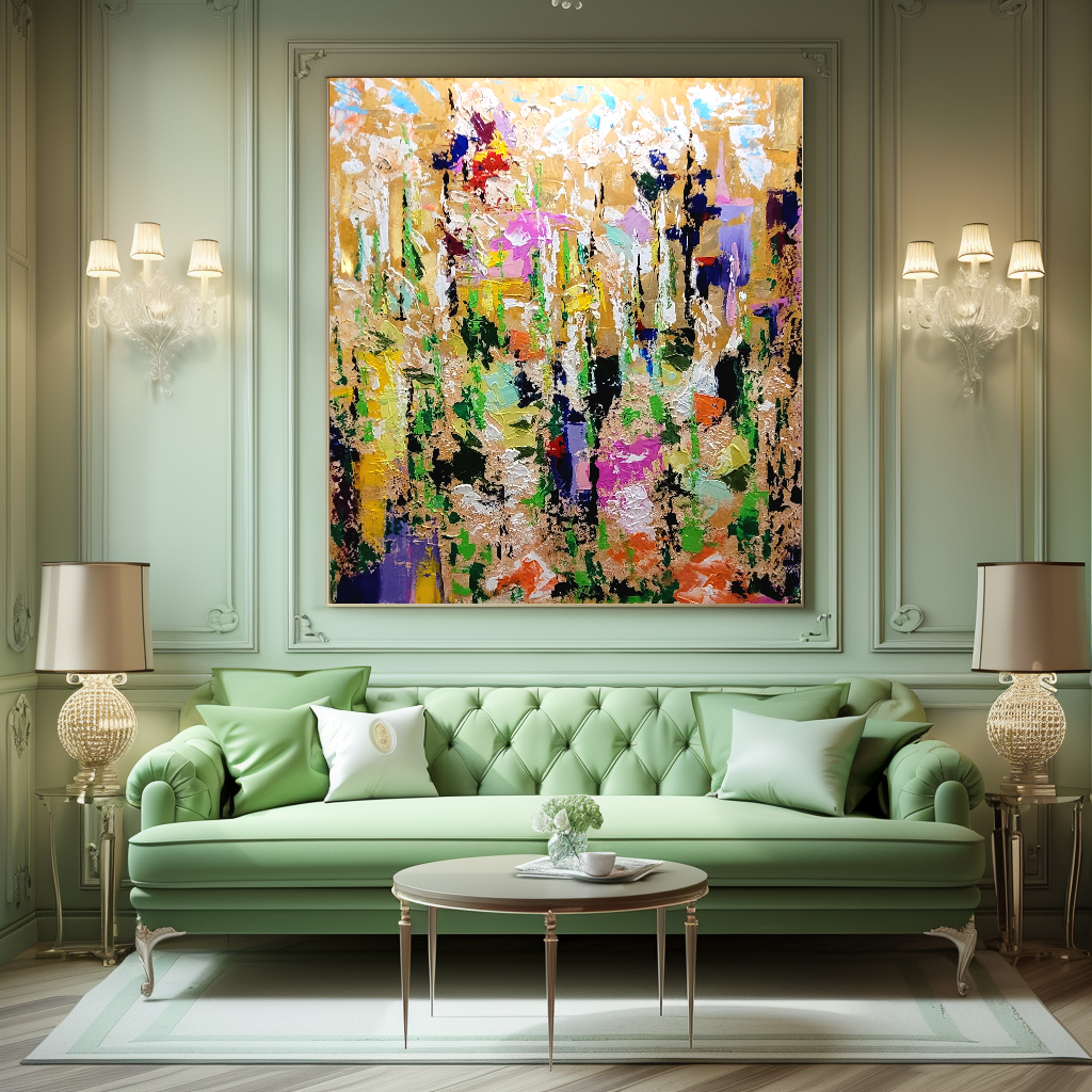 LARGE Modern Abstract Art, Impasto Oil Painting on Canvas, Colorful Floral Wall Art for living room