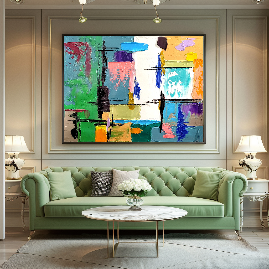 Modern Abstract Art for Living room, Geometric Impasto Oil Painting on Canvas