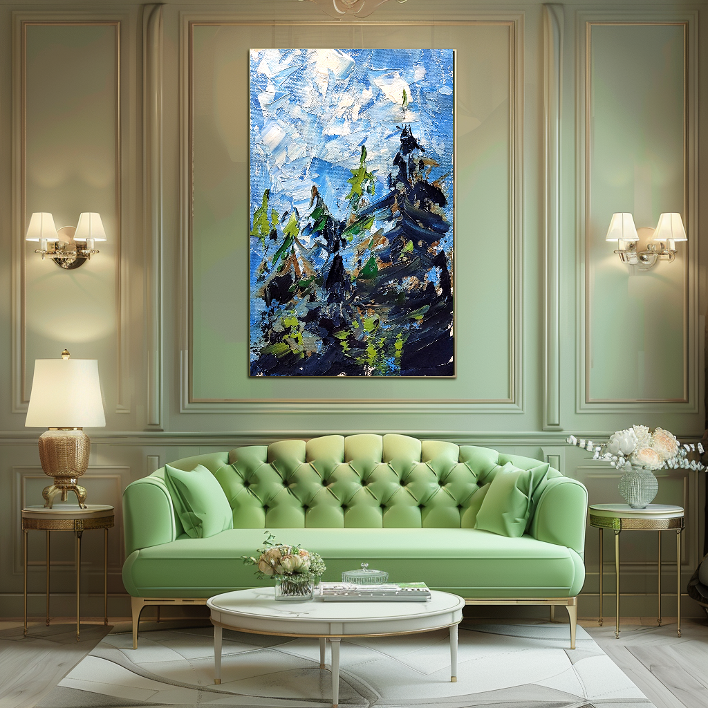 Modern Abstract Wall Art for living room, Blue Landscape Art, Impasto Oil Painting on Canvas