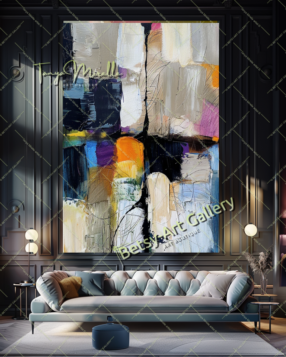Abstract Tree Painting on Canvas – Large Modern Wall Art #142