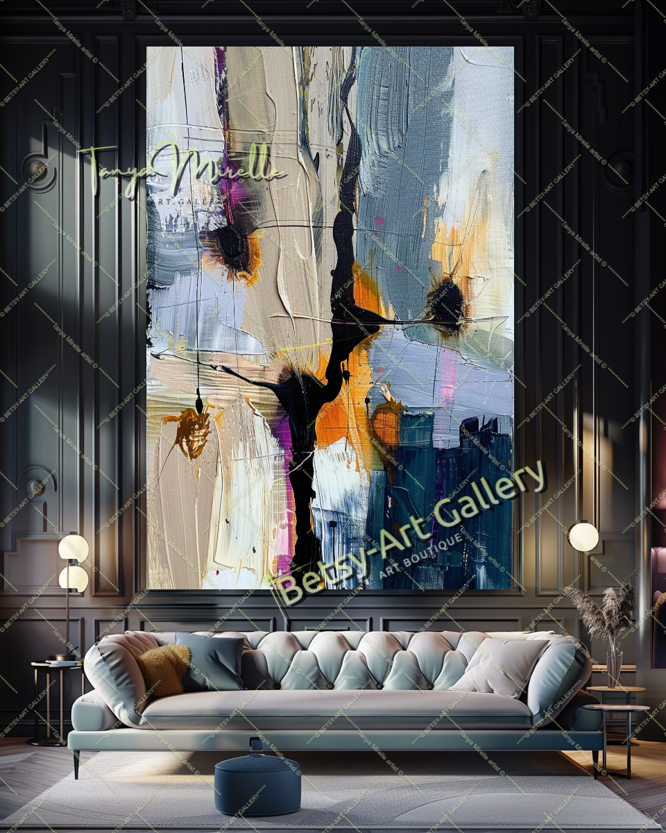 Abstract Tree Painting on Canvas – Large Modern Wall Art #142