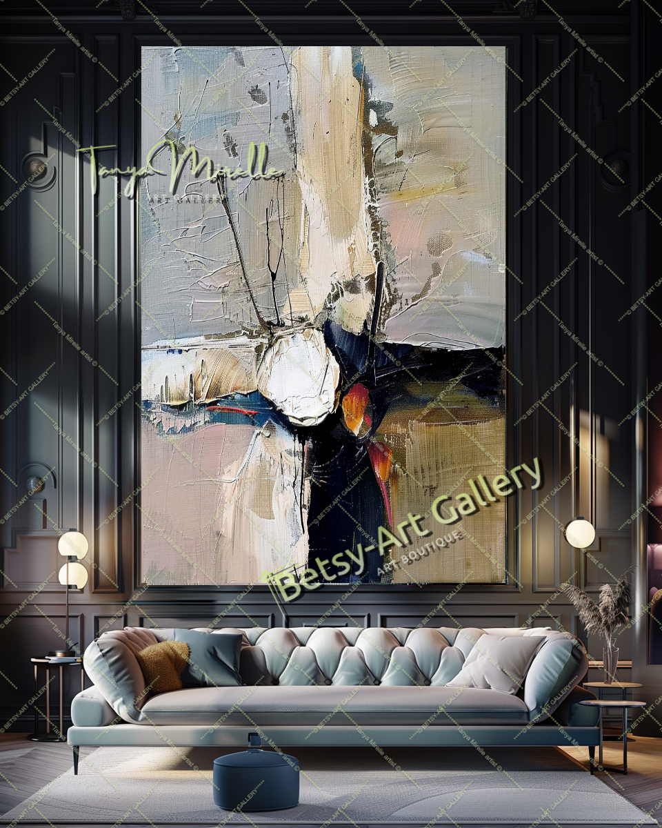 Gray Beige Abstract Painting – Large Modern Wall Art #144