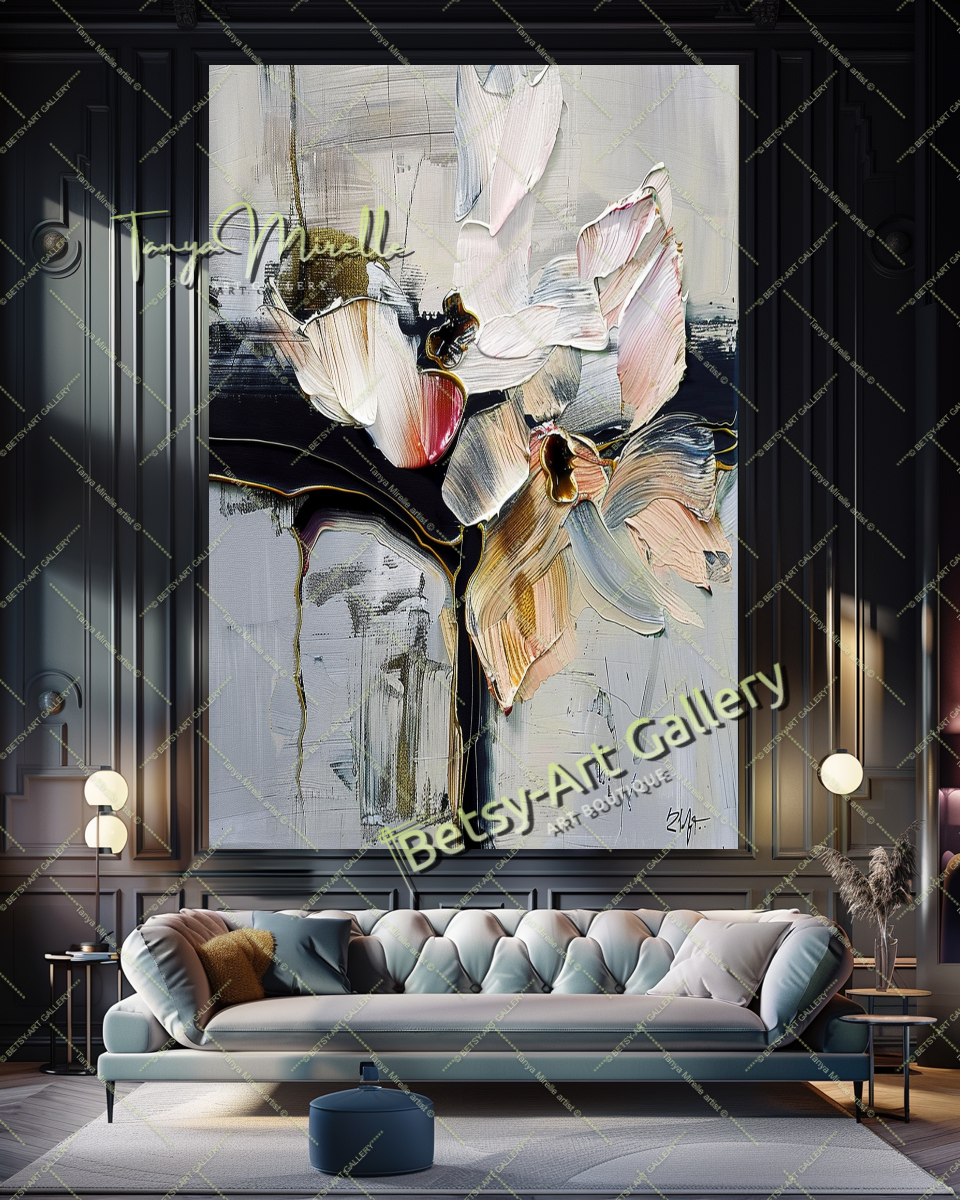 Gray Beige Abstract Painting – Large Modern Wall Art #145
