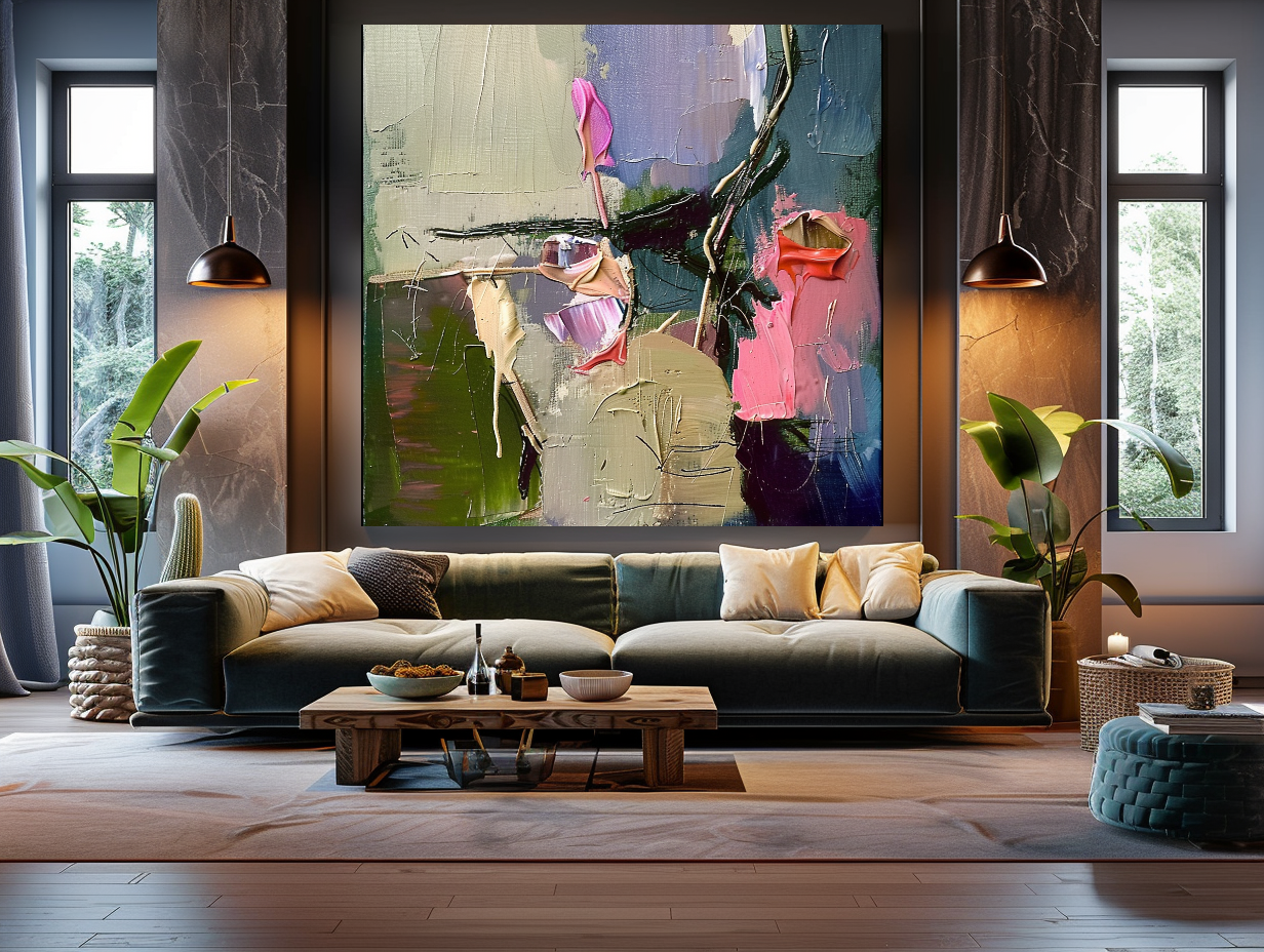 Abstract Floral Impasto Oil Painting on Canvas - Vibrant Modern Wall Art for Living room