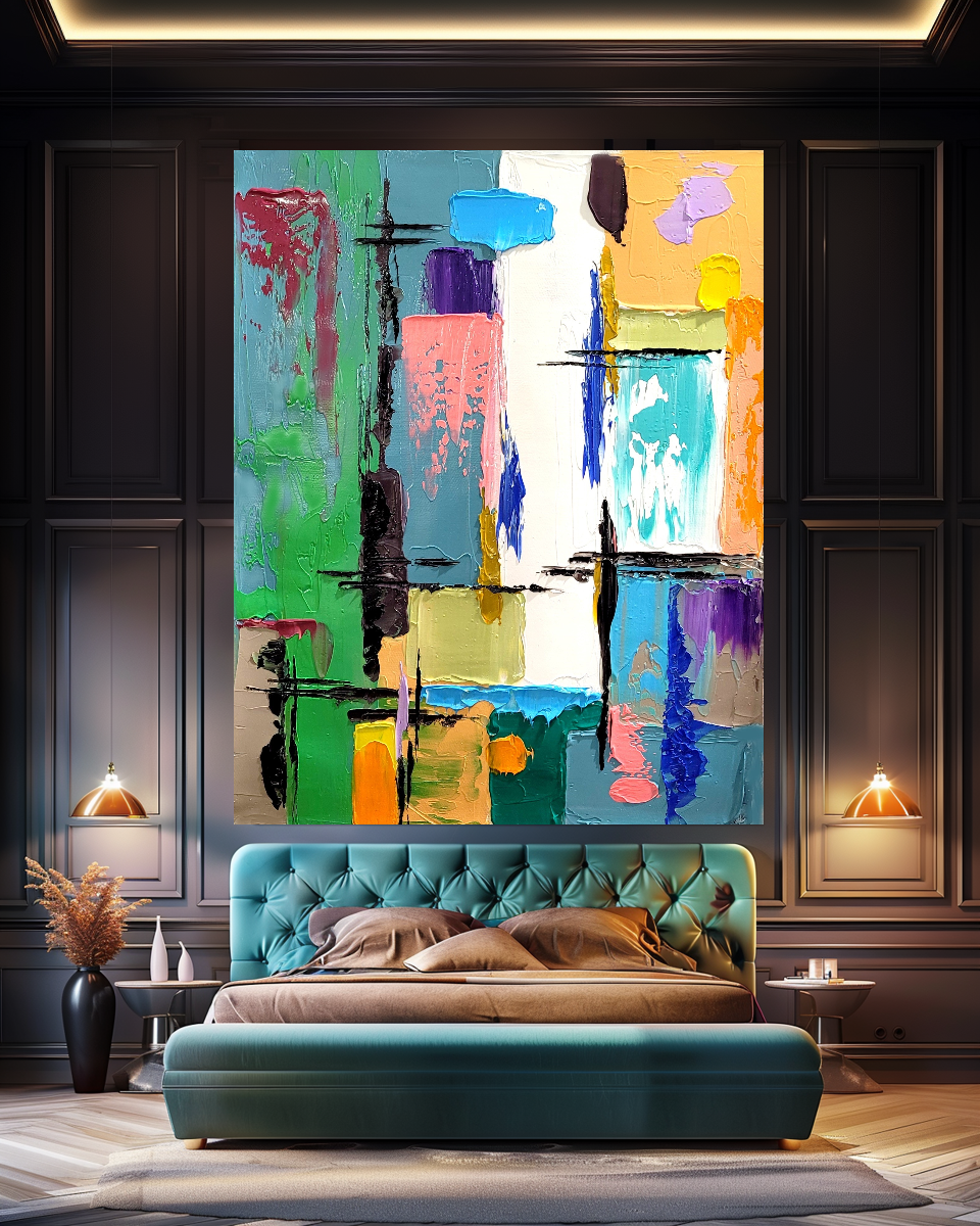 Modern Abstract Art for Living room, Geometric Impasto Oil Painting on Canvas