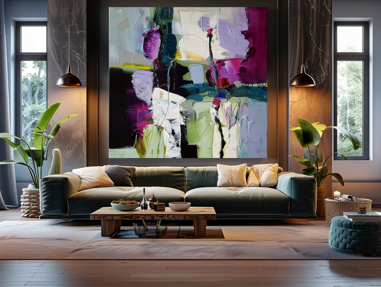 Abstract Floral Impasto Oil Painting on Canvas - Vibrant Modern Wall Art for Living room