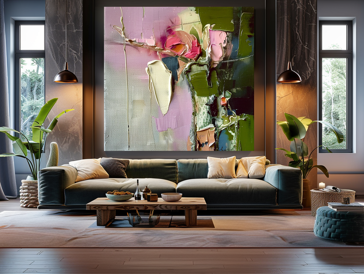Abstract Floral Impasto Oil Painting on Canvas - Vibrant Modern Wall Art for Living room