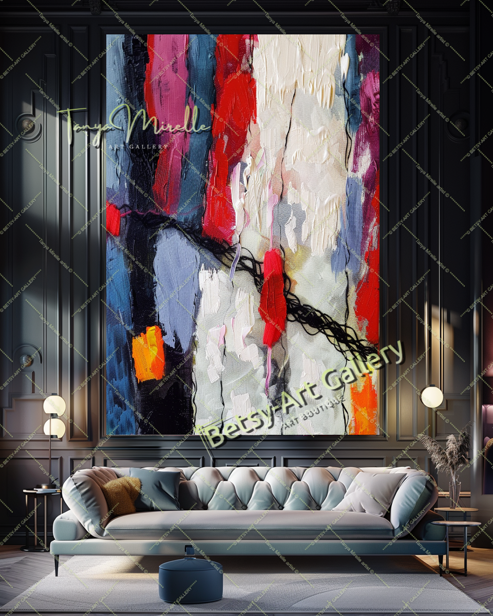 Vivid Red Purple Abstract Painting – Modern Wall Art #156