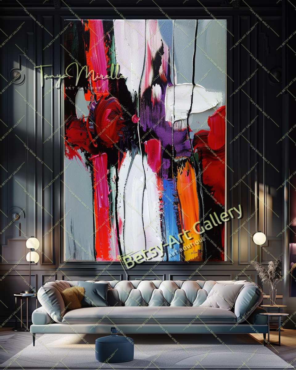 Vivid Red White Abstract Painting – Modern Wall Art #157