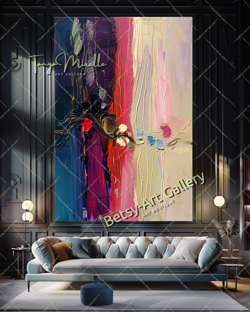 Purple Green Abstract Painting – Modern Floral Wall Art #158