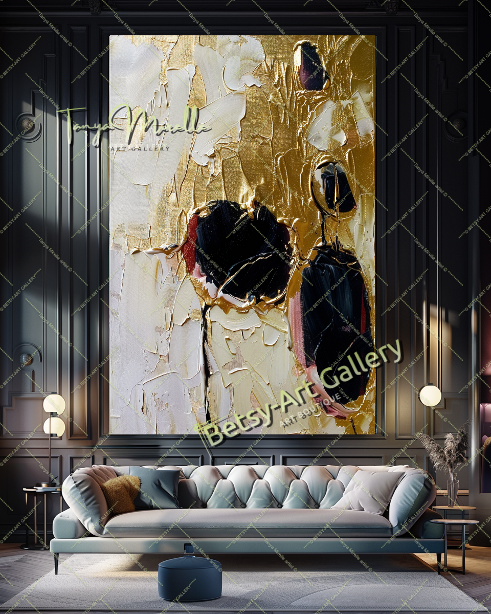 Gold Black Abstract Painting – Contemporaryl Wall Art #160