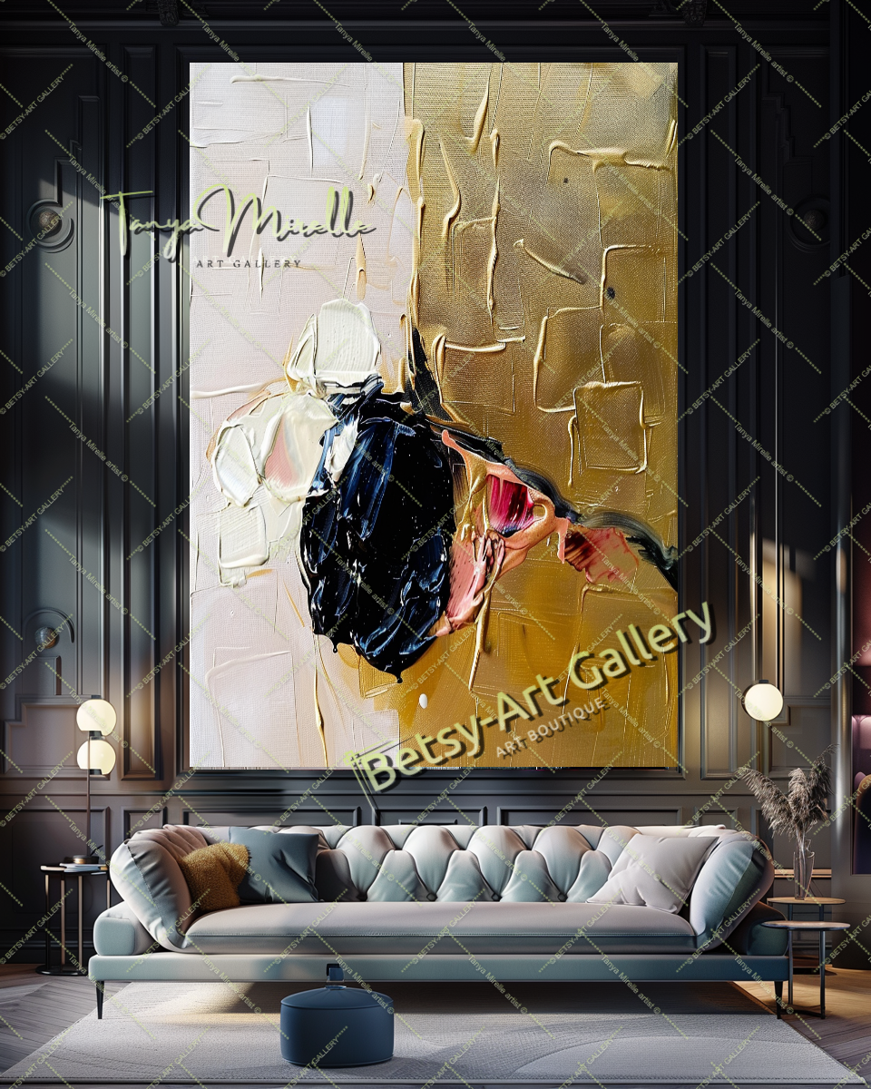 Gold Black Abstract Painting – Contemporaryl Wall Art #160