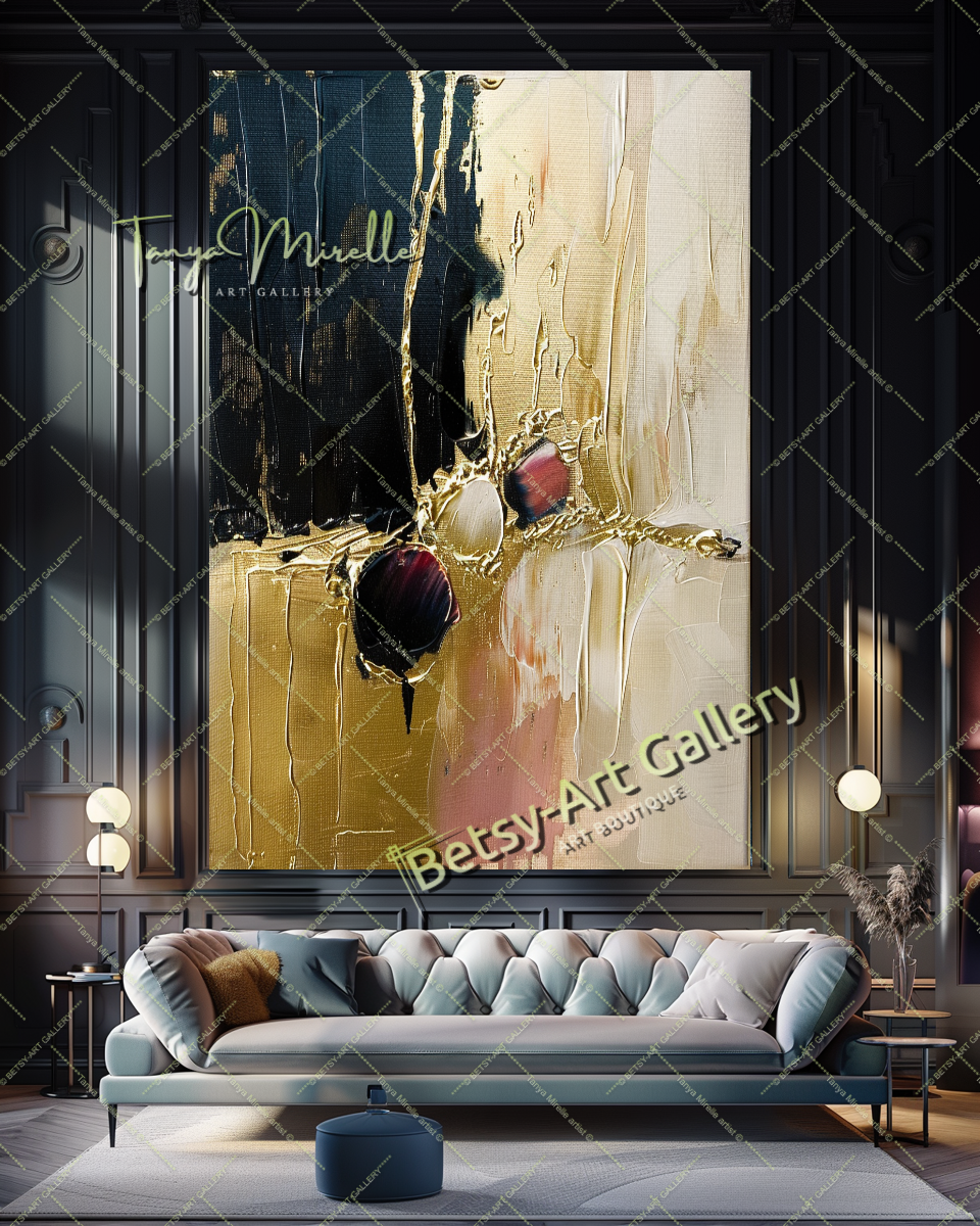 Gold Black Abstract Painting – Contemporaryl Wall Art #160