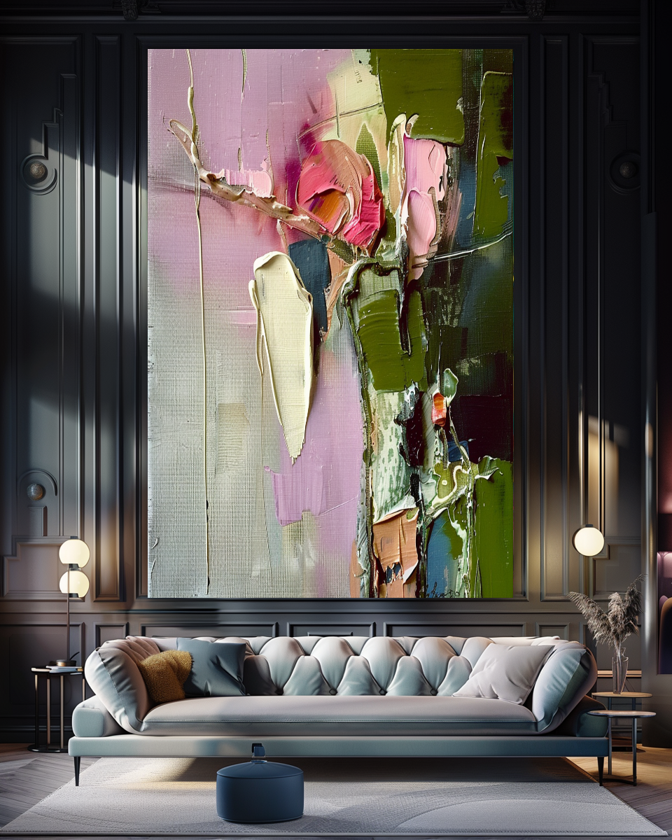 Abstract Floral Impasto Oil Painting on Canvas - Vibrant Modern Wall Art for Living room