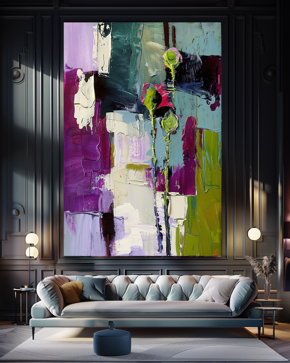 Abstract Floral Impasto Oil Painting on Canvas - Vibrant Modern Wall Art for Living room