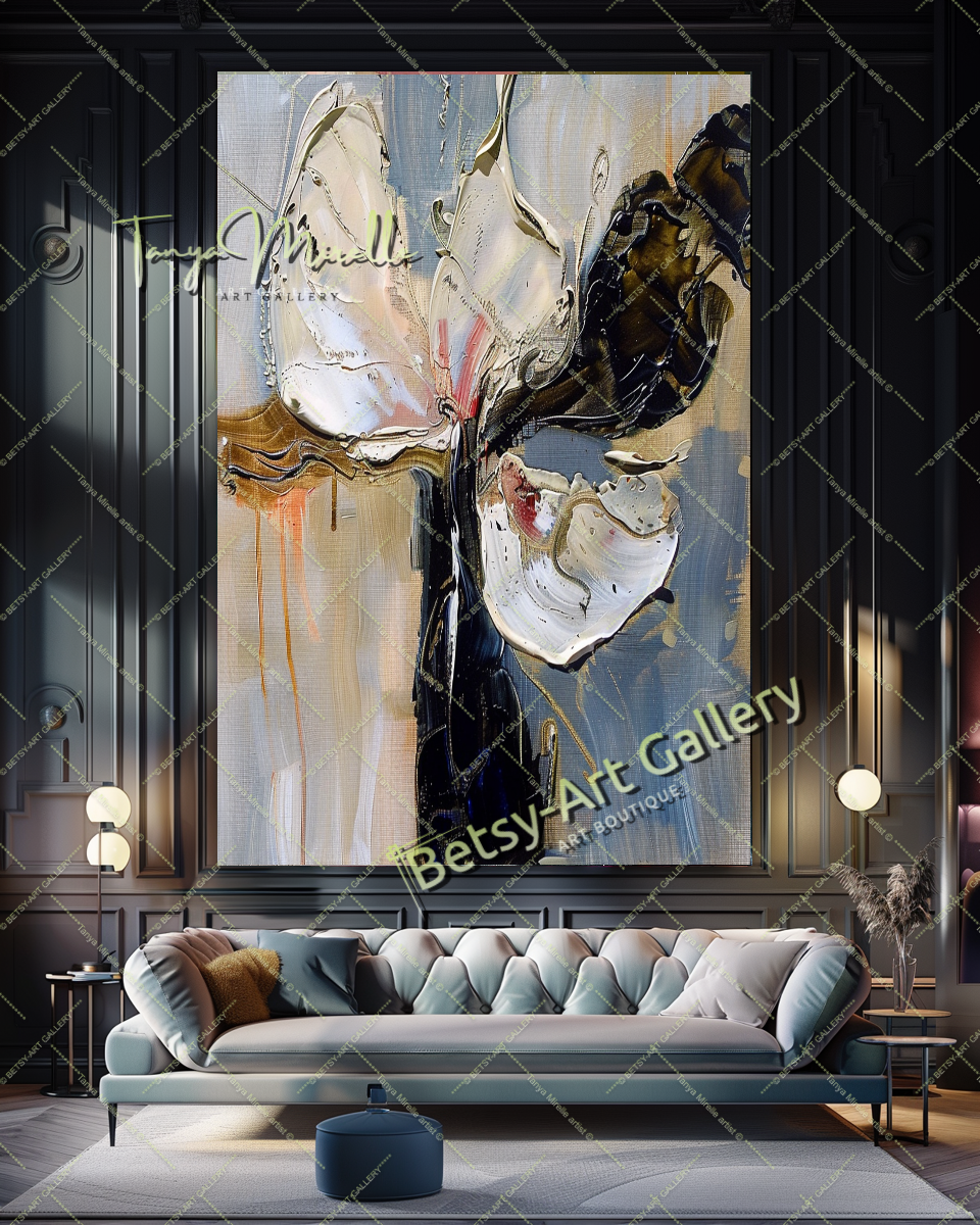 Gray Beige Abstract Painting – Large Modern Wall Art #144