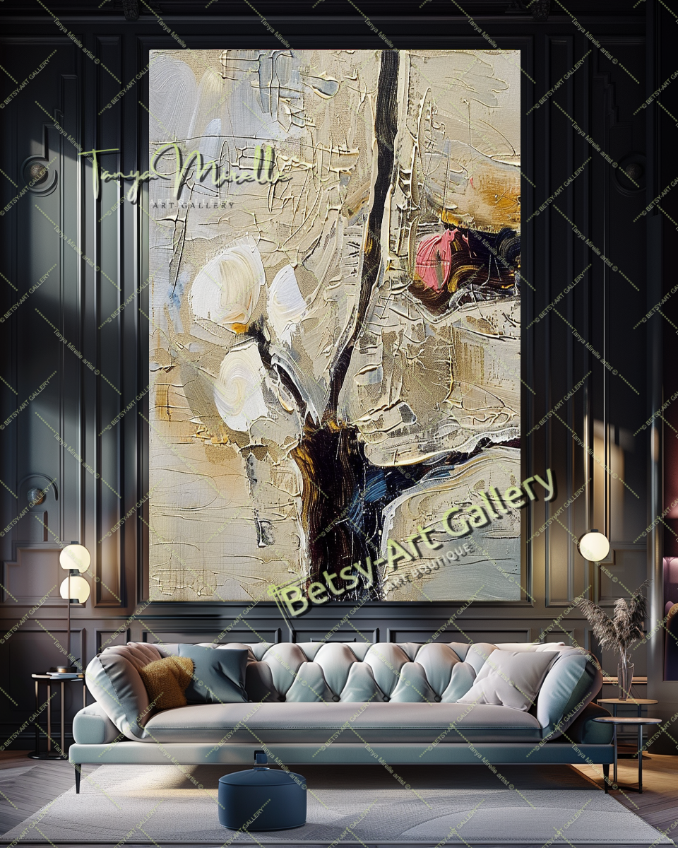 Gray Beige Abstract Painting – Large Modern Wall Art #144